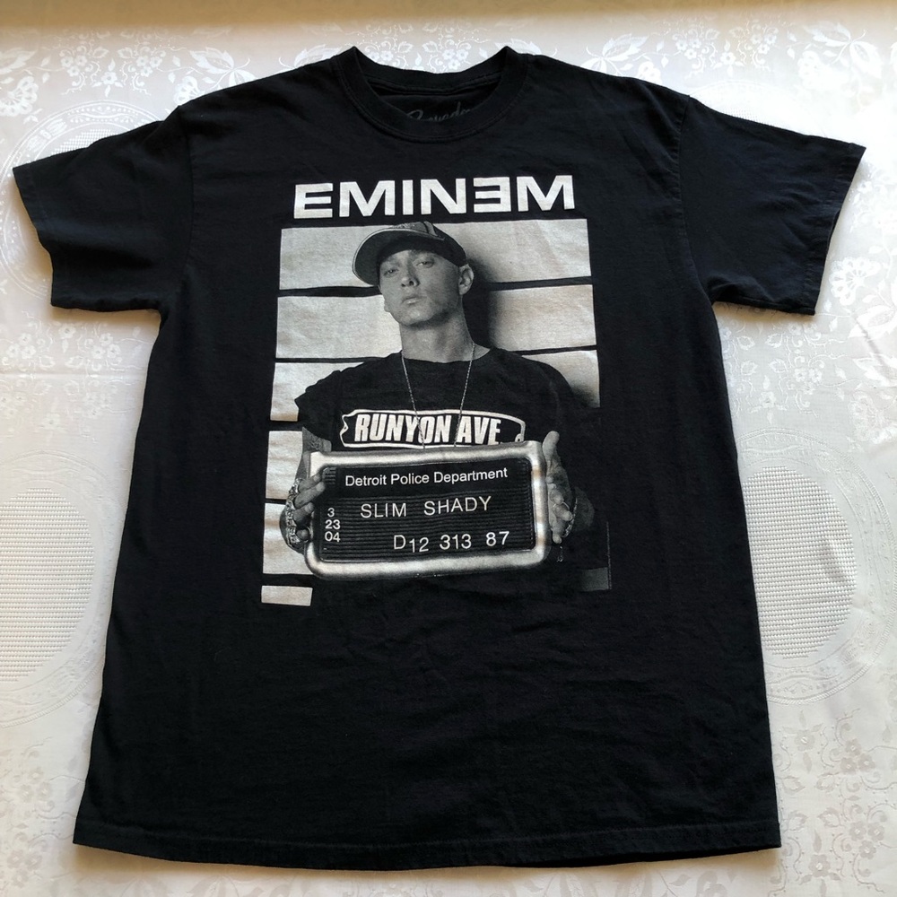 Bravado Black Cotton Vintage Y2K Graphic Tee EMINEM Slim Shady Mugshot Design